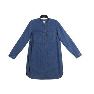 J.Crew Womens Denim Tunic Dress M Long Sleeve Pullover Pockets Blue Casual